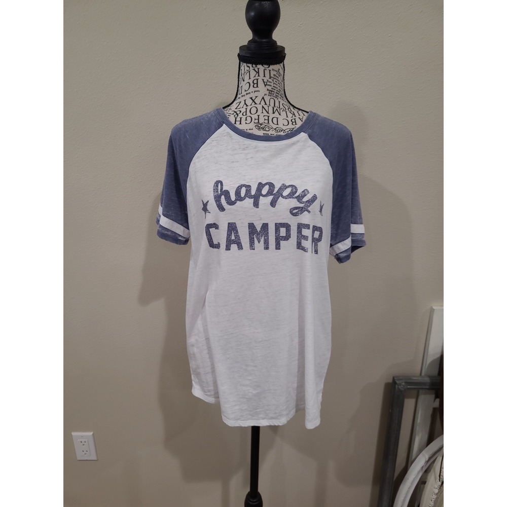 Grayson Threads Happy Camper raglan sleeve baseball style Tee Women SZ XL Casual
